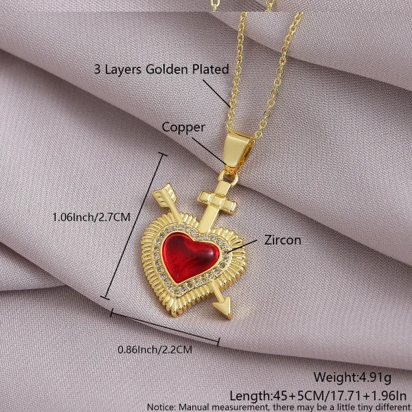 Wholesale Zinc Alloy Rhinestone Love Heart Pendant Necklace Gold Plated Fashion Jewelry