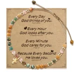 Girls Hot Selling Natural Stone Beaded Gold Plated Pendant Cross Bracelet Handmade Woven Religious Jewelry - Image 4