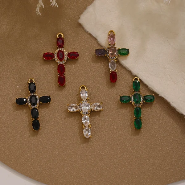 Wholesale Zinc Alloy Rhinestone Cross Pendant Charm Necklace DIY Jewelry Accessories Punk European American Style