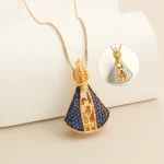 Wholesale Copper Alloy Virgin Mary Pendant Necklace Colorful Zircon Vintage Religious Jewelry