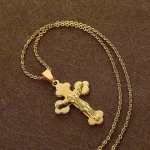 Cross Jesus Crucifixion 18K Gold Plated Waterproof Non Tarnish Stainless Steel Pendant Fashion Jewelry Necklaces Male Man Mens - Image 2