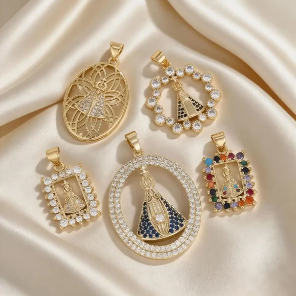 Wholesale Zinc Alloy Rhinestone Virgin Mary Pendant Charm Necklace DIY Jewelry Accessories Unisex