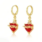 Wholesale Vintage Red Heart Zircon Pendant Earrings Gothic Cross Flame Thorn Copper Plated Zinc Alloy Jewelry - Image 3