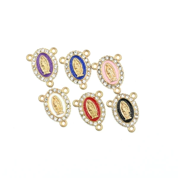 Hot-Selling Three-Way Religious Bracelet Necklace Center Piece Virgin Mary Colorful Inlaid Oval Holiday Gift Alloy Jewel