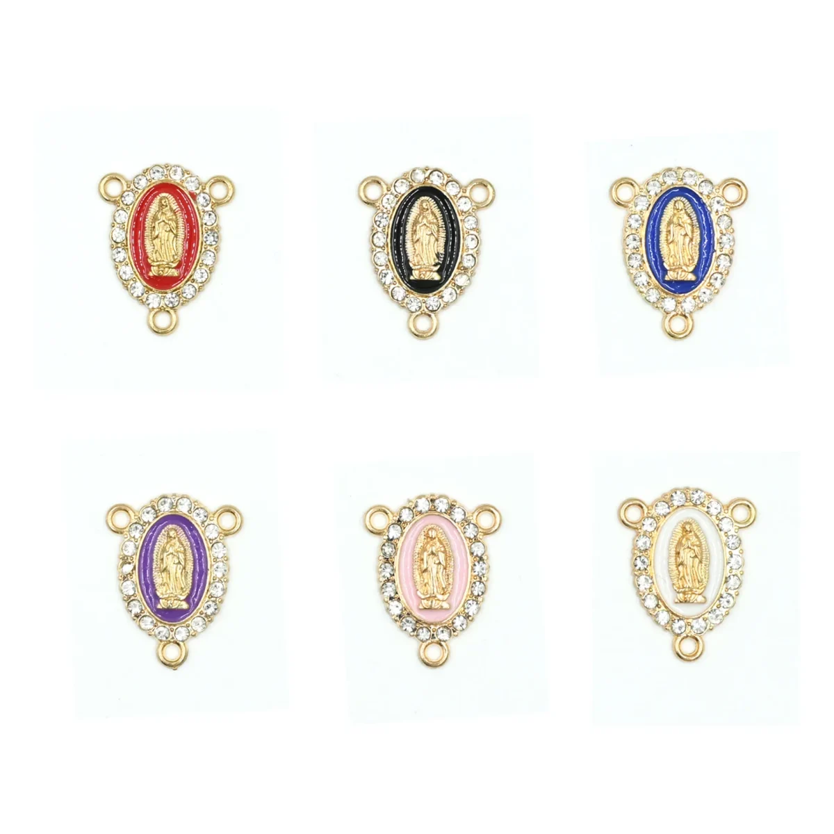 Hot-Selling Three-Way Religious Bracelet Necklace Center Piece Virgin Mary Colorful Inlaid Oval Holiday Gift Alloy Jewelry - Image 2