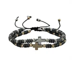 Trendy Fashion Unisex Hematite Cross Gold Silver Beaded Adjustable Bangles Black Ironstone Beads Bracelet Couple Gift