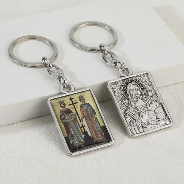 Retro Electroplating Keychain Accessories Metal Embossed Epoxy Creative Russia Design Religious Pendant Accessories Whol