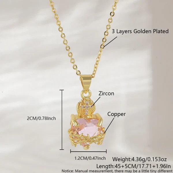 Wholesale Zinc Alloy Rhinestone Love Heart Pendant Necklace Gold Plated Fashion Jewelry