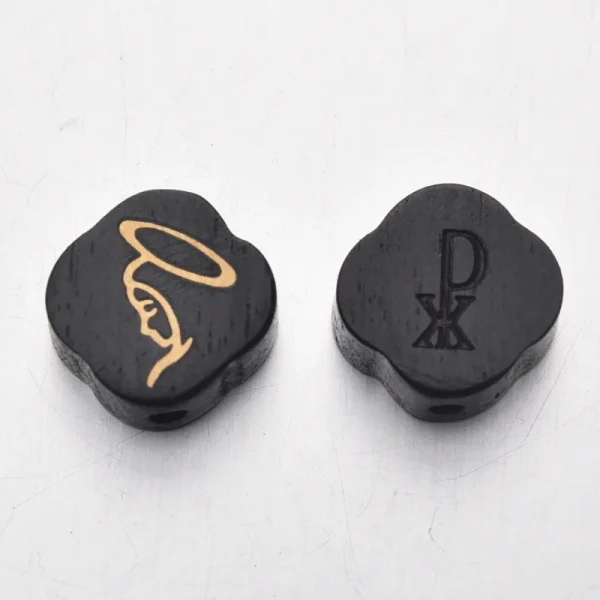 Wholesale Wood Carved Copper Inlay Pendant Charm Necklace DIY Rosary Accessories