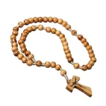 Catholicism 10mm Pine Wood Imitation Olive Cross Rosary Hollow Pendant Ornament Knotted Beads Metal Crafts Jewelry Wholesale - Image 5