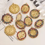 Wholesale Stainless Steel Gold Plated Colorful Rhinestone Oval Pendant Charm Set Vintage DIY Jewelry Accessories - Image 2