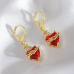 Wholesale Vintage Red Heart Zircon Pendant Earrings Gothic Cross Flame Thorn Copper Plated Zinc Alloy Jewelry - Image 2