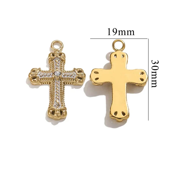 Wholesale Stainless Steel Rhinestone Cross Pendant Charm Necklace DIY Jewelry Accessories Unisex