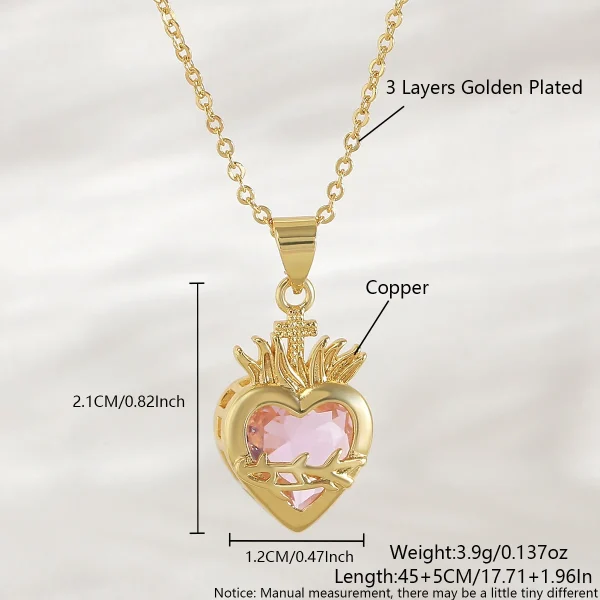 Wholesale Zinc Alloy Rhinestone Love Heart Pendant Necklace Gold Plated Fashion Jewelry