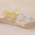 Wholesale Copper Gold Plated Oval Character Avatar Zircon Stud Earrings Retro Geometric Jewelry - Image 2