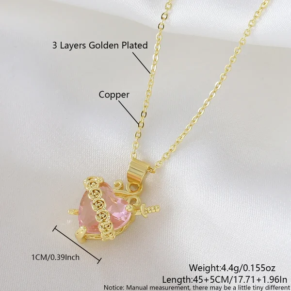 Wholesale Zinc Alloy Rhinestone Love Heart Pendant Necklace Gold Plated Fashion Jewelry