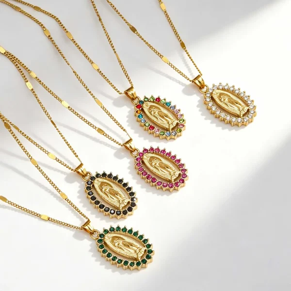 Wholesale Stainless Steel Rhinestone Pendant Necklace Fashion Jewelry Colorful Crystal Charm Necklace Unisex