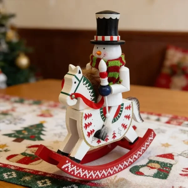 Wholesale 28CM Wooden Christmas Nutcracker Snowman Rocking Horse Figurine Holiday Tabletop Decor Craft Gift