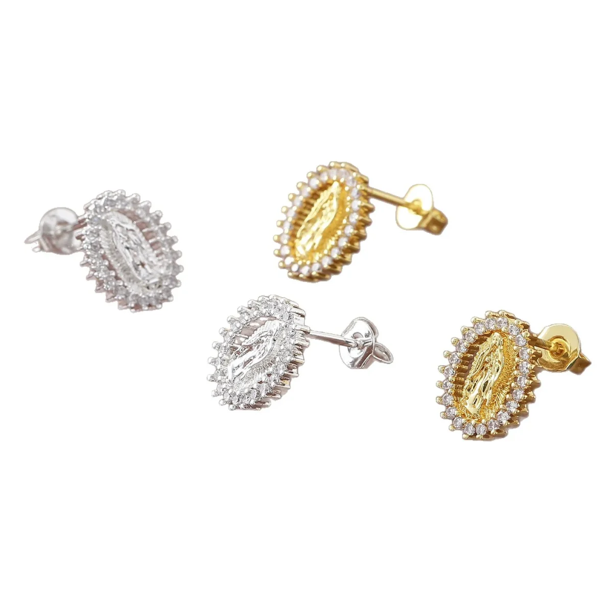 Wholesale Copper Gold Plated Oval Character Avatar Zircon Stud Earrings Retro Geometric Jewelry - Image 5