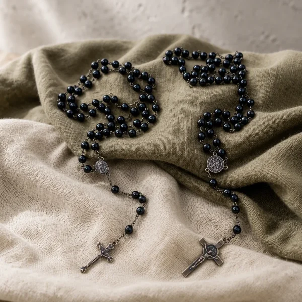 Our Lady Medal Glass Beaded Catholic Rosary Necklace Saint Benedict Communion Rosary Prayer Beads Wholesale