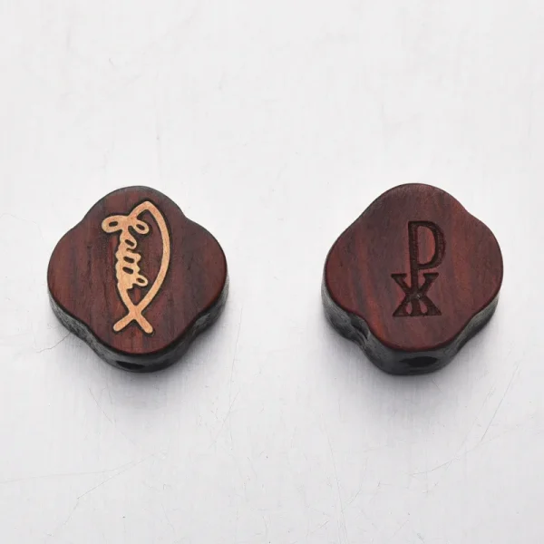 Wholesale Wood Carved Copper Inlay Pendant Charm Necklace DIY Rosary Accessories