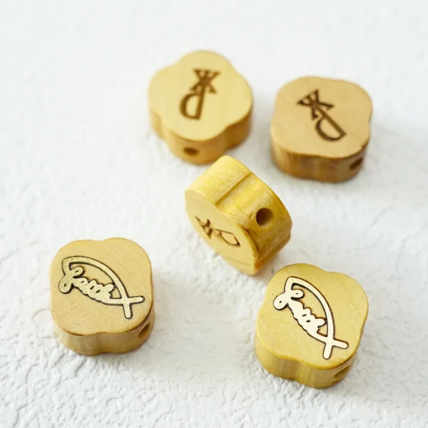 Wholesale Wood Carved Copper Inlay Pendant Charm Necklace DIY Rosary Accessories