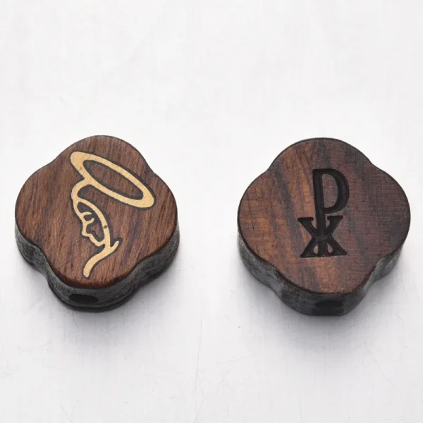 Wholesale Wood Carved Copper Inlay Pendant Charm Necklace DIY Rosary Accessories