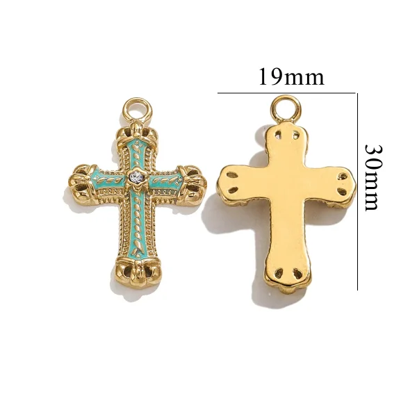 Wholesale Stainless Steel Rhinestone Cross Pendant Charm Necklace DIY Jewelry Accessories Unisex