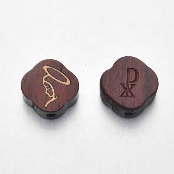 Wholesale Wood Carved Copper Inlay Pendant Charm Necklace DIY Rosary Accessories
