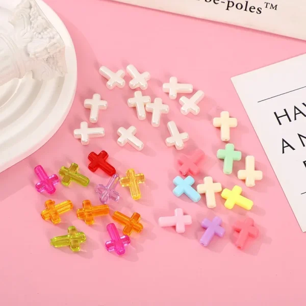 Wholesale Acrylic Cross Beads Charms DIY Bracelet Jewelry Making Accessories Mixed Color