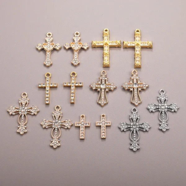 Wholesale Zinc Alloy Rhinestone Cross Pendant Charm DIY Necklace Bracelet Jewelry Accessories