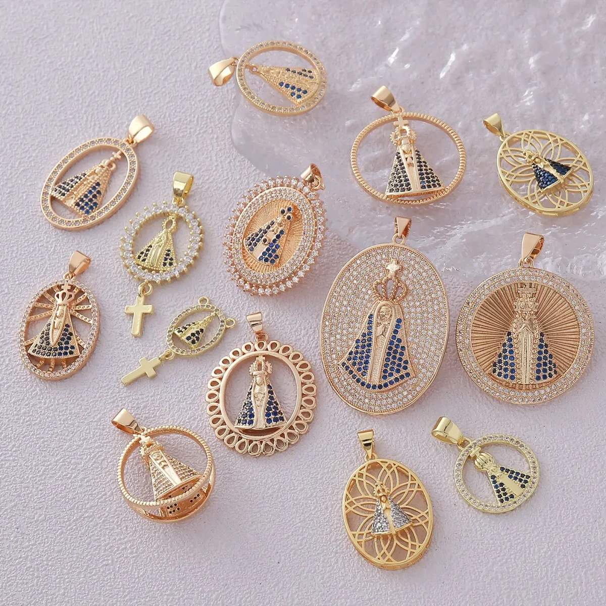 Wholesale Vintage Religious Virgin Mary Pendant Necklace 18K Gold Plated DIY Jewelry Accessories - Image 4