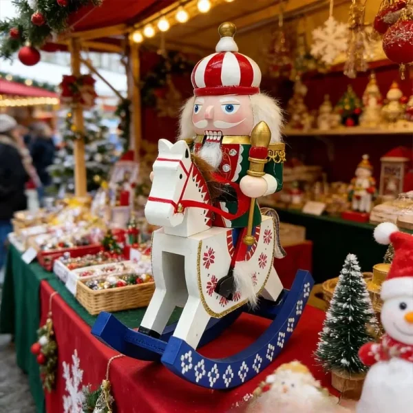 Wholesale 28CM Wooden Christmas Nutcracker Snowman Rocking Horse Figurine Holiday Tabletop Decor Craft Gift