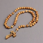 Catholicism 10mm Pine Wood Imitation Olive Cross Rosary Hollow Pendant Ornament Knotted Beads Metal Crafts Jewelry Wholesale - Image 2