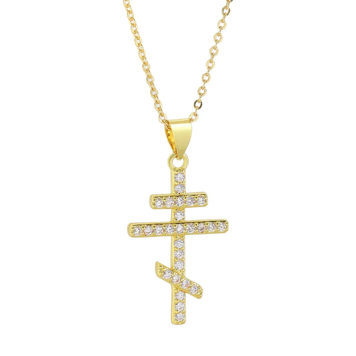 Wholesale Copper Gold Plated Orthodox Cross Pendant Necklace Men Zircon Collarbone Chain Jewelry - Image 5