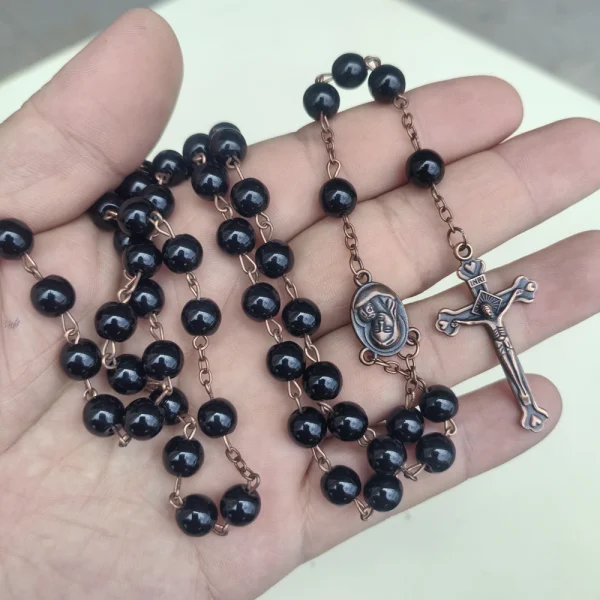 Our Lady Medal Glass Beaded Catholic Rosary Necklace Saint Benedict Communion Rosary Prayer Beads Wholesale