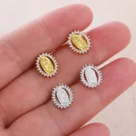 Wholesale Copper Gold Plated Oval Character Avatar Zircon Stud Earrings Retro Geometric Jewelry - Image 4