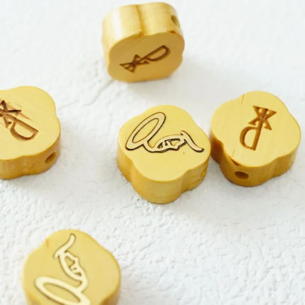 Wholesale Wood Carved Copper Inlay Pendant Charm Necklace DIY Rosary Accessories