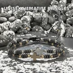 Trendy Fashion Unisex Hematite Cross Gold Silver Beaded Adjustable Bangles Black Ironstone Beads Bracelet Couple Gift - Image 3