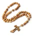 Catholicism 10mm Pine Wood Imitation Olive Cross Rosary Hollow Pendant Ornament Knotted Beads Metal Crafts Jewelry Whole