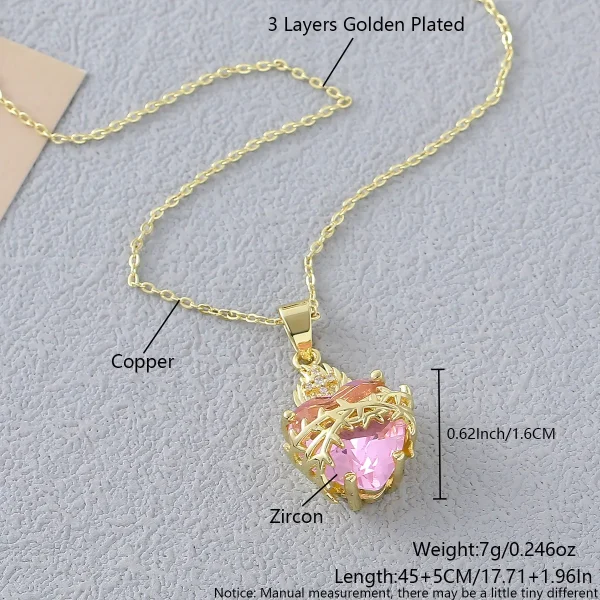 Wholesale Zinc Alloy Rhinestone Love Heart Pendant Necklace Gold Plated Fashion Jewelry