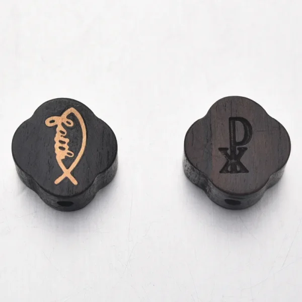Wholesale Wood Carved Copper Inlay Pendant Charm Necklace DIY Rosary Accessories