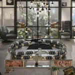 Trendy Fashion Unisex Hematite Cross Gold Silver Beaded Adjustable Bangles Black Ironstone Beads Bracelet Couple Gift - Image 2
