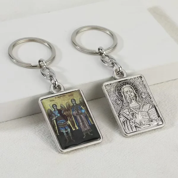 Retro Electroplating Keychain Accessories Metal Embossed Epoxy Creative Russia Design Religious Pendant Accessories Whol