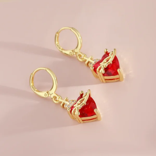 Wholesale Vintage Red Heart Zircon Pendant Earrings Gothic Cross Flame Thorn Copper Plated Zinc Alloy Jewelry