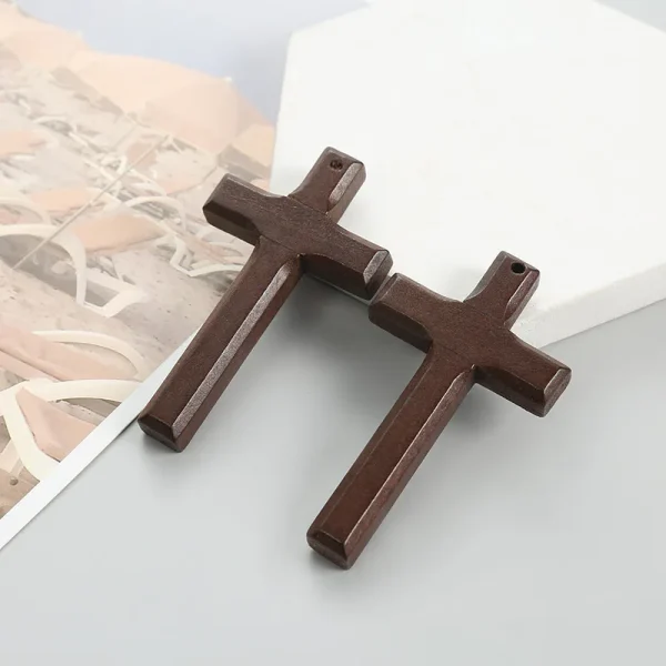 Vintage Handmade Double-Layer Wooden Cross Pendant Unisex Long Style Necklace Couples Bamboo Sweater Chain Car Hanging O