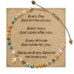 Girls Hot Selling Natural Stone Beaded Gold Plated Pendant Cross Bracelet Handmade Woven Religious Jewelry