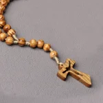 Catholicism 10mm Pine Wood Imitation Olive Cross Rosary Hollow Pendant Ornament Knotted Beads Metal Crafts Jewelry Wholesale - Image 4