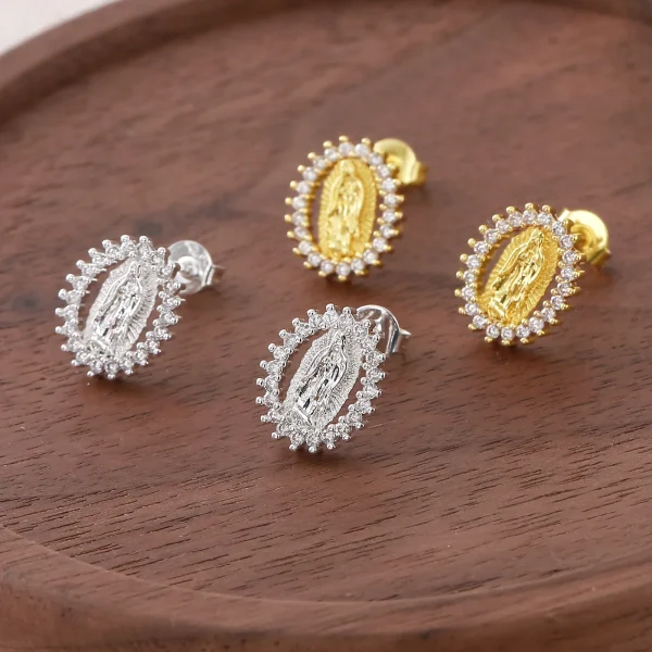 Wholesale Copper Gold Plated Oval Character Avatar Zircon Stud Earrings Retro Geometric Jewelry