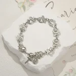 Wholesale Zinc Alloy Rose Flower Bracelet Vintage Simple Chain Link Bracelet Unisex Jewelry Accessories - Image 5